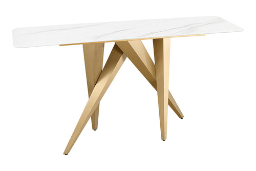 Konzolasztal ART LIVING 140 cm fehér márványlap pezsgőarany vázzal