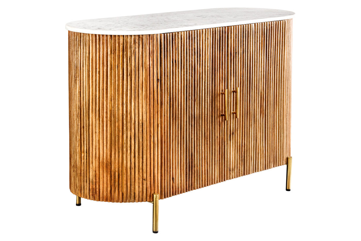 TRES CHIC chest of drawers 105 cm mango wood natural with white marble top and gold-colored handles