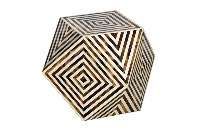 BONE INLAY side table 40 cm made of buffalo bone white-brown in zebra pattern