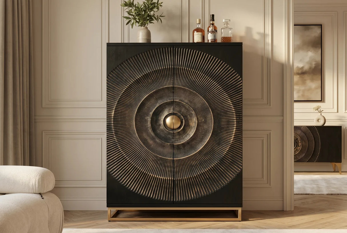 Bárszekrény GOLDEN SUNSET 140 cm mangófa fekete