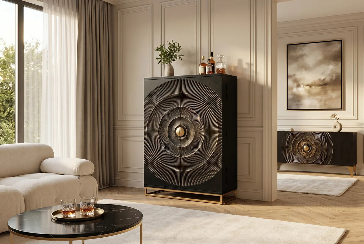Bárszekrény GOLDEN SUNSET 140 cm mangófa fekete