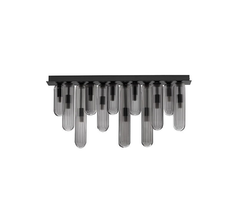 Gustave general ceiling light with 12 glass shades, smoke-colored finish