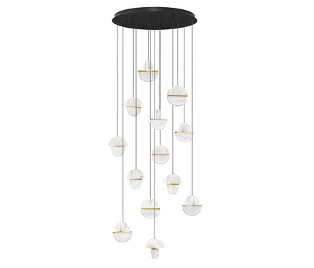 Dorin LED multi-branch pendant lamp made of marble, in matte gold