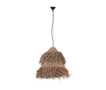Single-arm pendant lamp with a dried seagrass shade, in brown