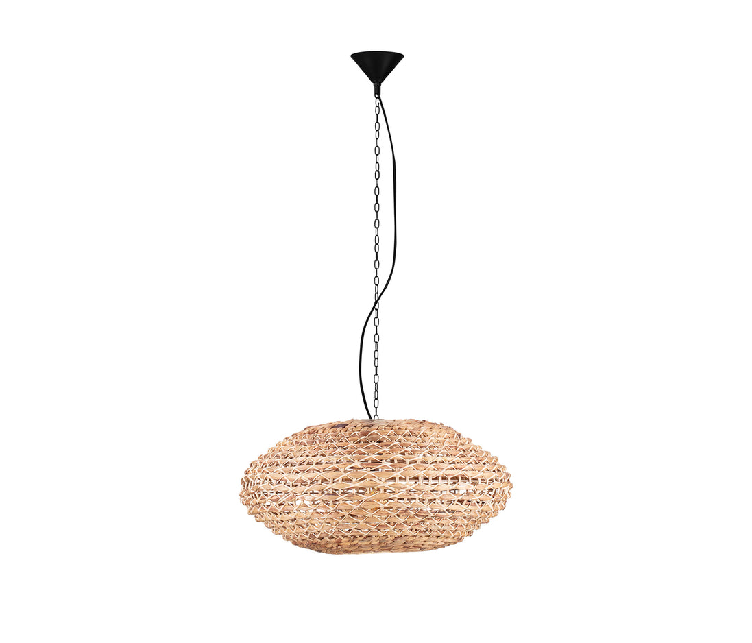 Bola single-pendant light with a dried water hyacinth shade, in brown