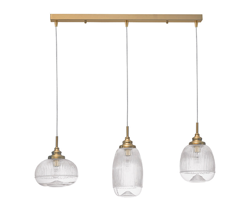 Multi-arm pendant lamp with clear cut glass shades