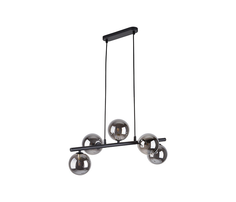 Estera multi-arm pendant light with black glass shade, in a modern style