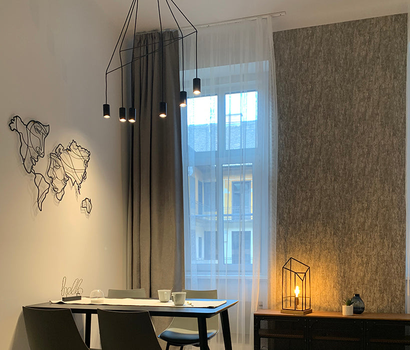 Imbria multi-branch suspended lamp in loft style black metal